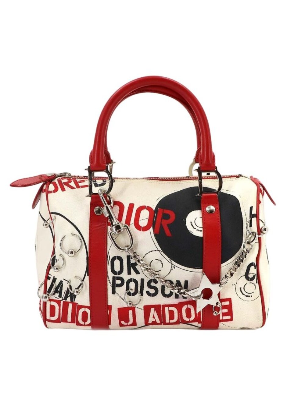 Dior Hardcore Poison Mini Boston Hand Bag Canvas Leather White Red